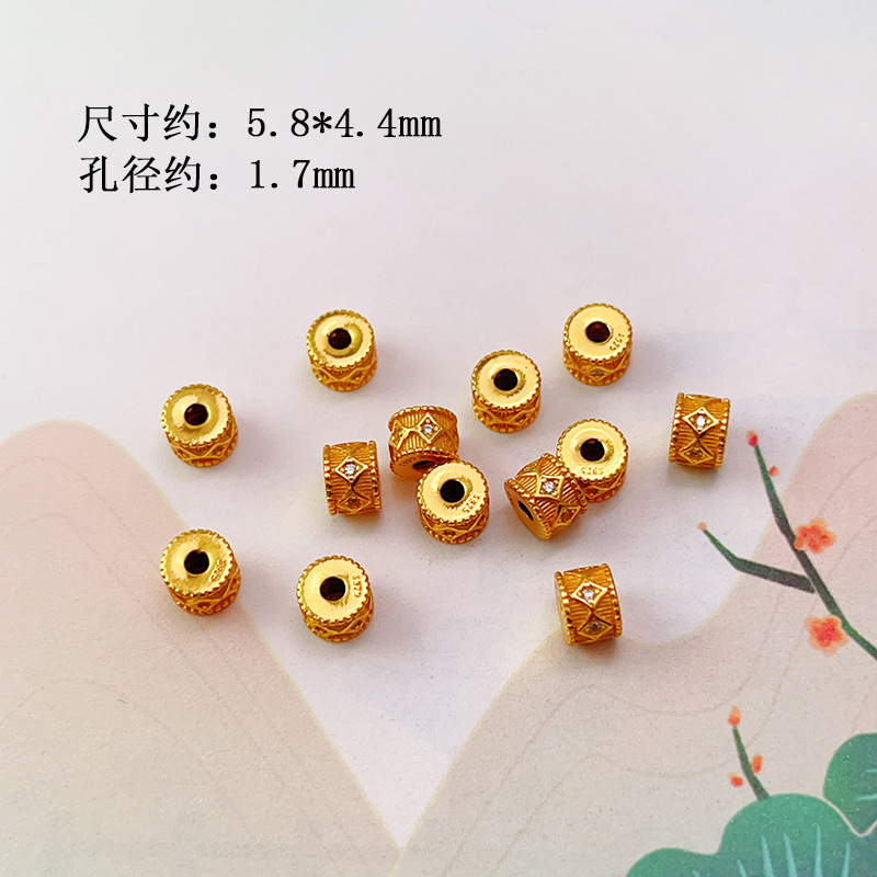 S925 Silver Gold-Plated Diamond Spacer Beads Spacer Barrel Bead Accessories Square Hamburger Bead Bracelet Bracelet DIY Necklace Accessories