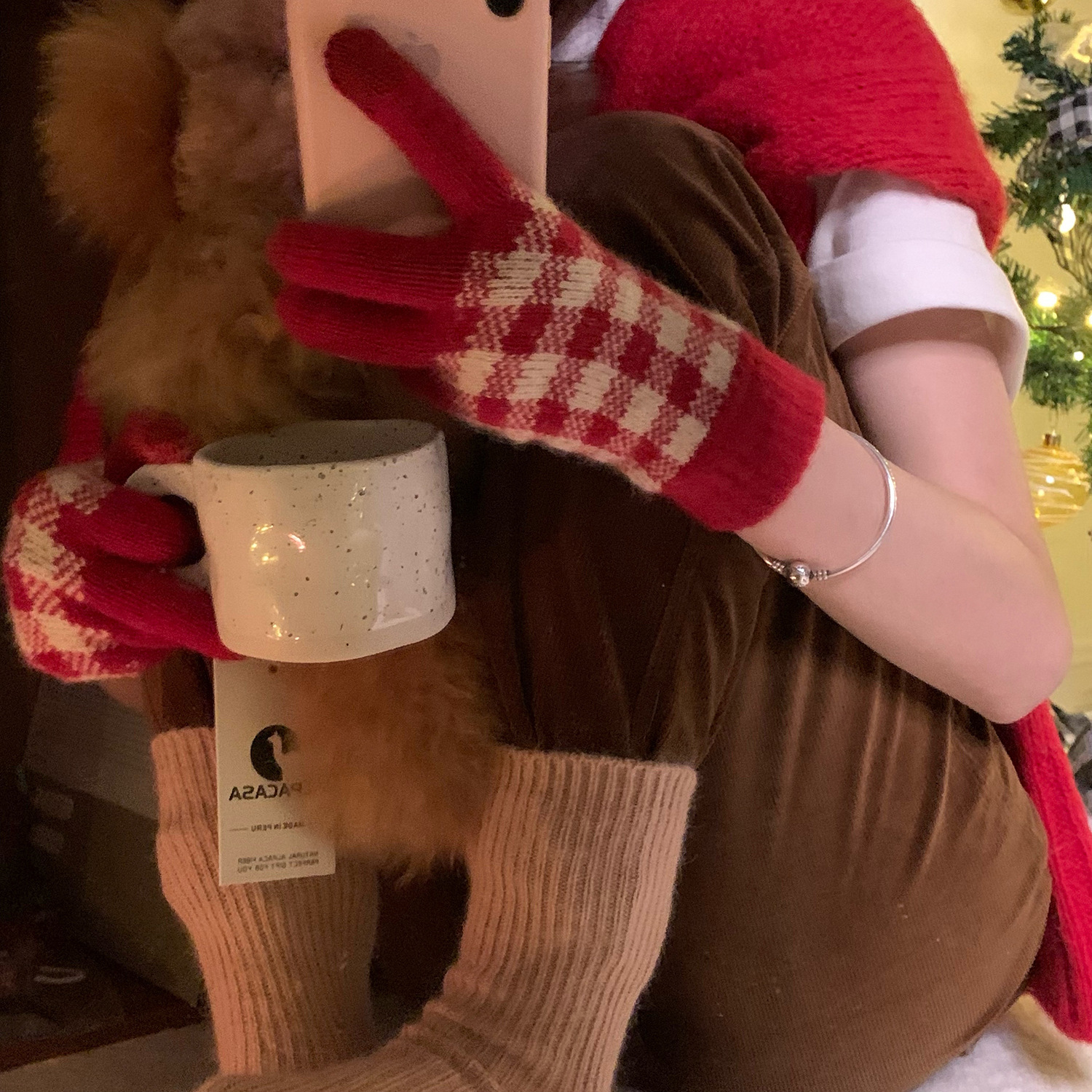 新年紅色手套女冬季騎行防寒加厚保暖韓版ins針織分指手套可觸屏