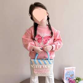童装女童卫衣春秋长袖春秋款亮片蝴蝶儿童小女孩洋气上衣网纱可爱