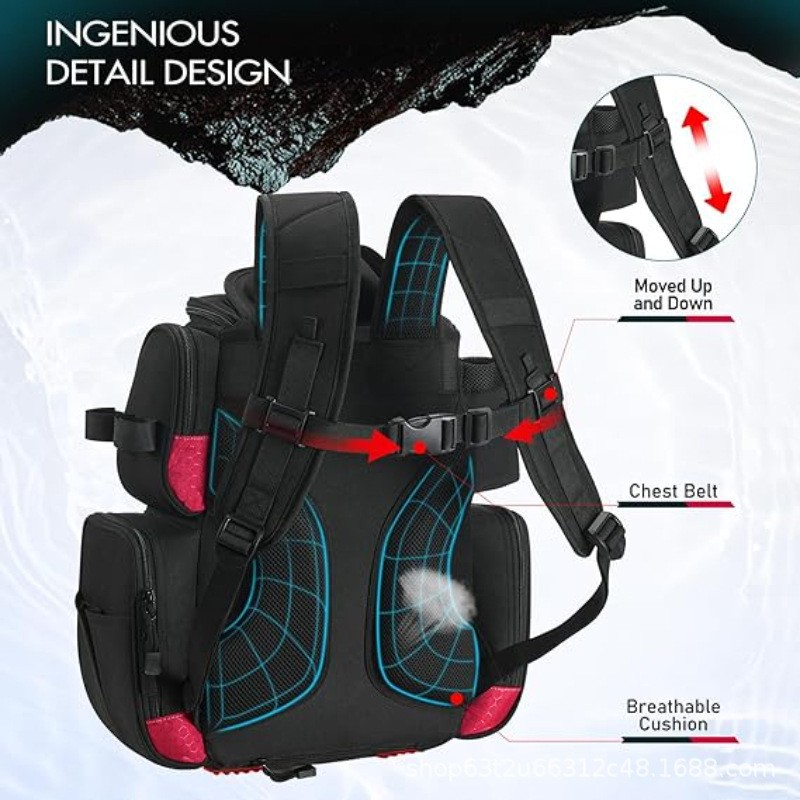 Mochila para equipos de pesca, bolsa de almacenamiento al aire libre grande con cubierta protectora a prueba de lluvia para equipos de pesca image 2