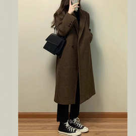 设计感超双面羊绒大衣中长款咖色毛呢外套女2025新款秋冬