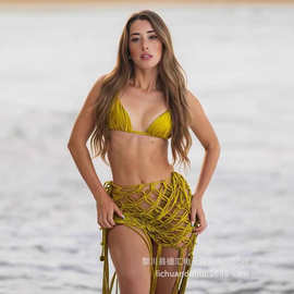 2025波西米亚半身裙渔网罩衣bikini cover ups节日手工编织半身裙