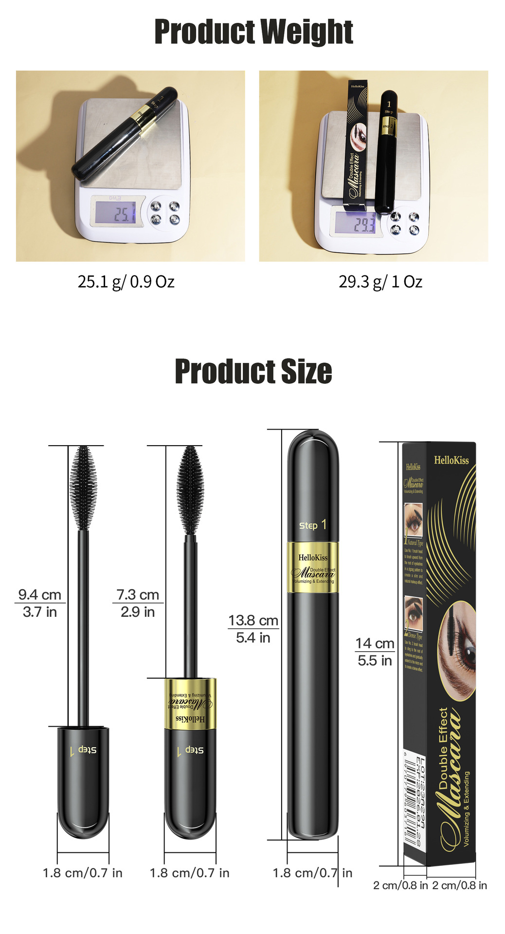 HelloKiss Dual-Effect 4D Mascara 2-in-1: Long, Curly, Thick, non-smudging, waterproof Mascara for Cross-border use undefined