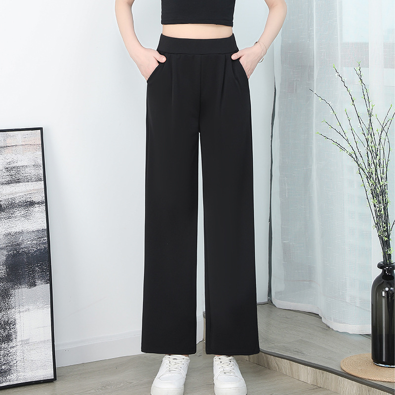 Elastic Waist Wide-Leg Pants for Women, Spring and Summer Cropped Pants, High-Waisted, Loose, Slimming, Drapey Straight-Leg Pants That Make Legs Look Longer