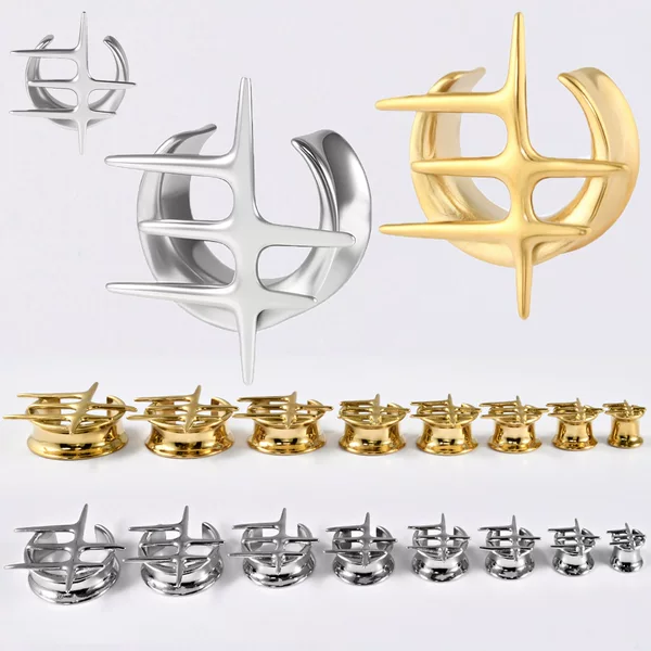 Cross-Border Stainless Steel Cross Star-Shaped U-Shaped Ear Expander, Gold-Plated Simple One-Piece Piercing Earlobe Expander Accessory