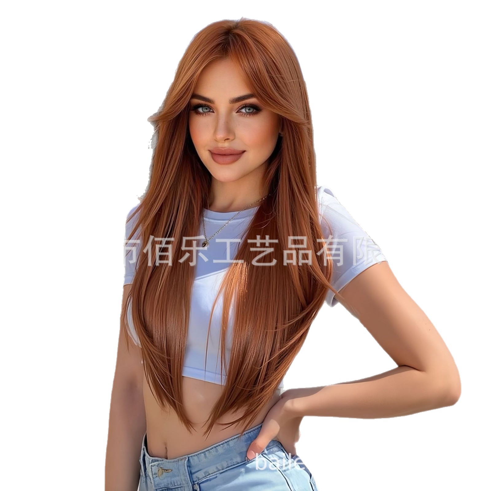 Pelucca marrón rojo gorra de cabello de mujer de alto nivel largo cabello recto de ocho caracteres franjas europeas y estadounidenses wigs transfronterizas