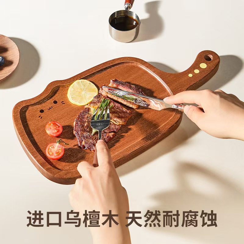 [家用牛扒盘木质西式点心摆盘西餐盘子卡通餐厅牛排板实木披萨托盘]