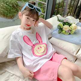 女童夏装T恤2024新款洋气儿童短袖棉小女孩夏季打底衫半袖上衣