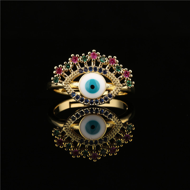 Fashion Eye Shape Copper Micro-inlaid Color Zirconium Opening Ring display picture 2