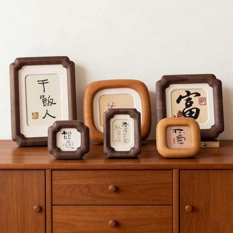 Chinese-Style Solid Wood Small Photo Frame Empty Frame 3inch Mini Black Walnut Calligraphy and Painting Frame Tabletop Display with Photo Printing and Mounting