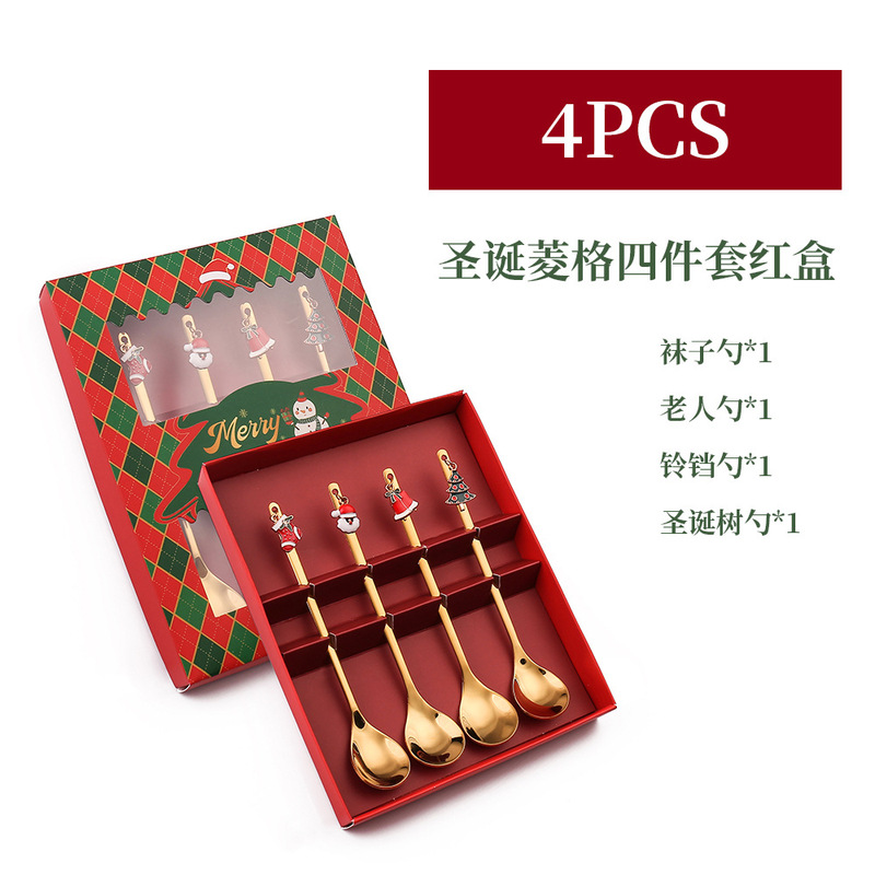 Wクリスマスプレゼントステンレススプーンセット可爱いペンダントデザートスプーンコーヒースプーンフルーツフォークスプーンギフトボックス|undefined