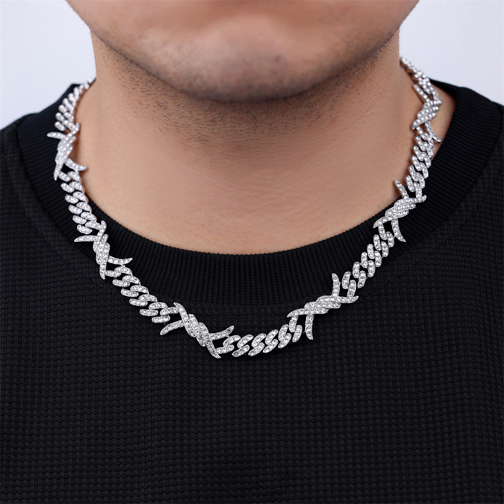 48g Weight Zircon Inlay Material Necklace Classification Alloy Chain Material 1 Piece Quantity Holiday Occasion Alloy Material Solid Color Pattern All Seasons Season Unisex Gender Inlay Design Hip-Hop Style Hip-Hop Solid Color Alloy Inlay Zircon Unisex Necklace Men Chain Necklaces 2