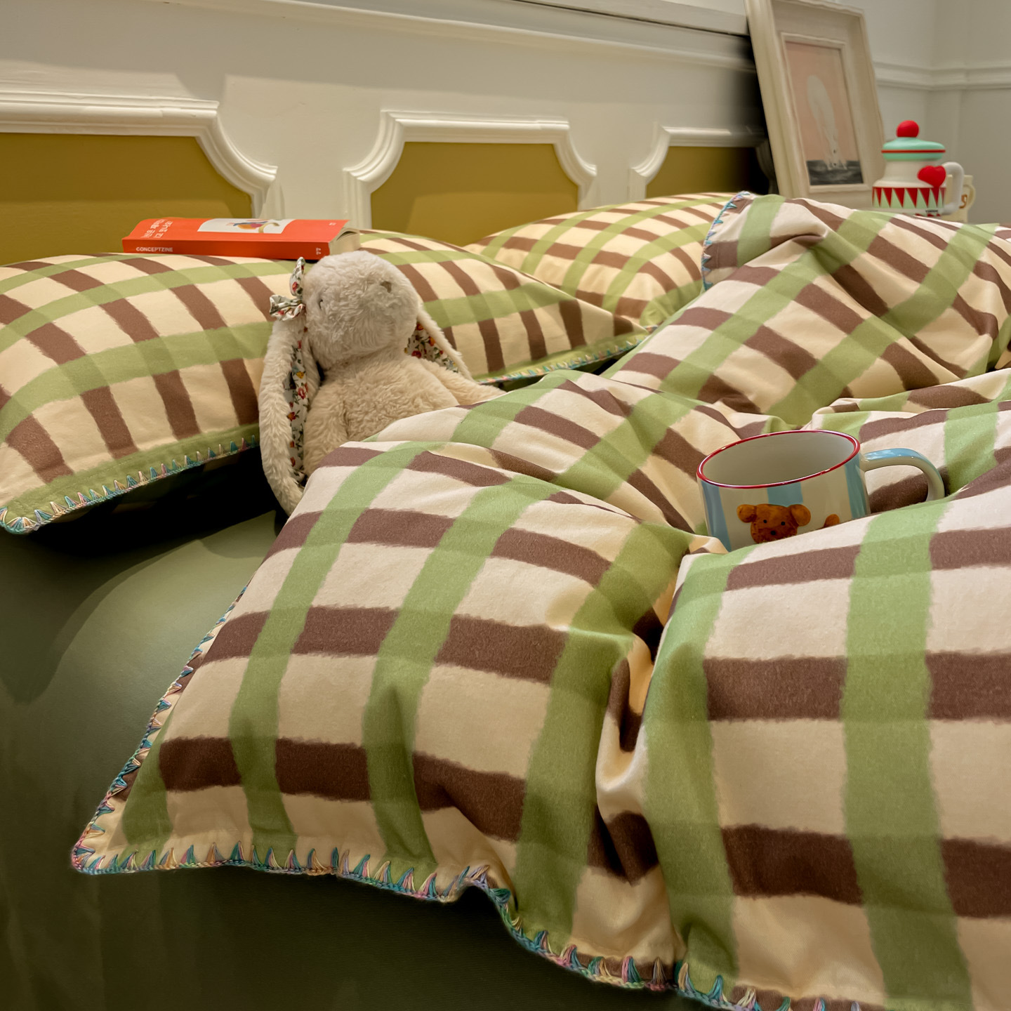 100% algodón clase A algodón madres y bebés borde de concha molido cuatro piezas de sábanas de algodón puro cama dormitorio cubierta de edredón