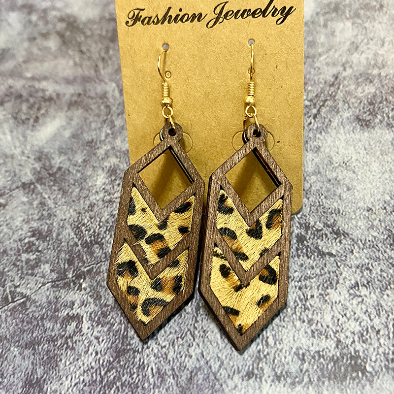 Daily, Party Occasion 1 Pair Retro Cow Pattern Rhombus Pu Leather Drop Earrings