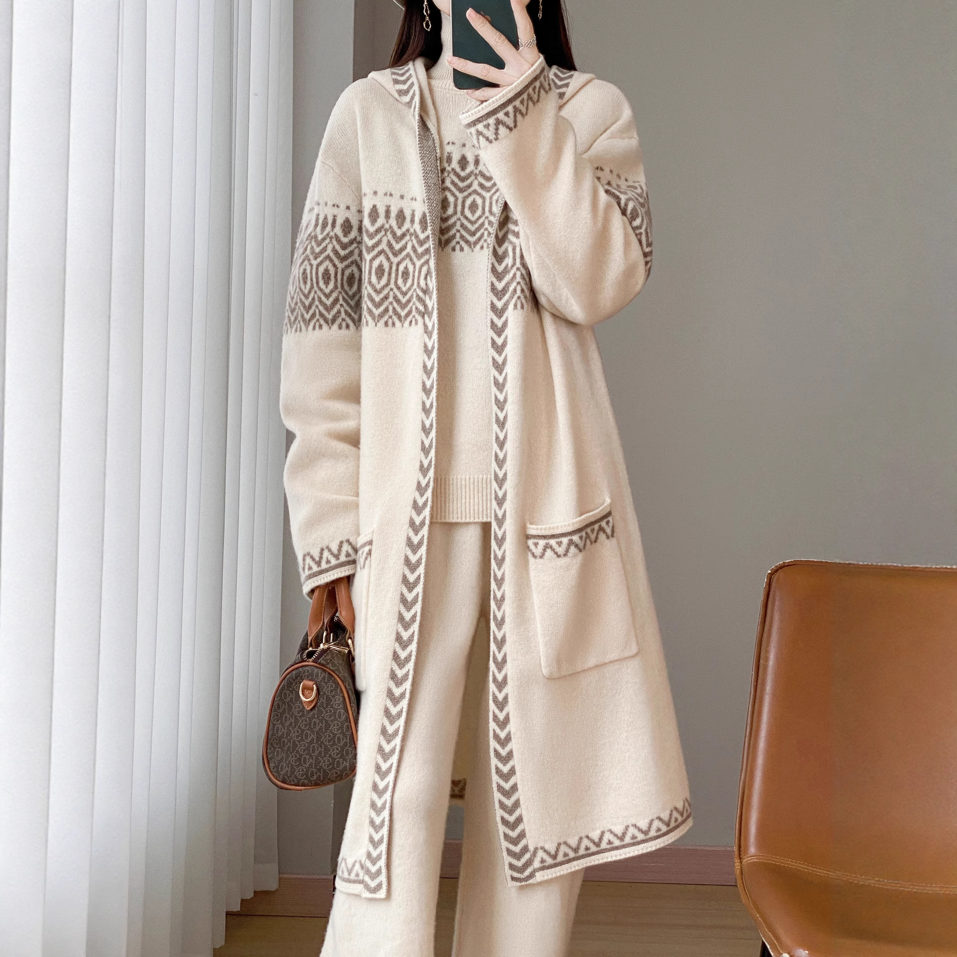 100% Wool Outwear Women's Long Thickeneded Normcore Outwear Winter Lazy Style High-End Work Clothing Woolen Outwear