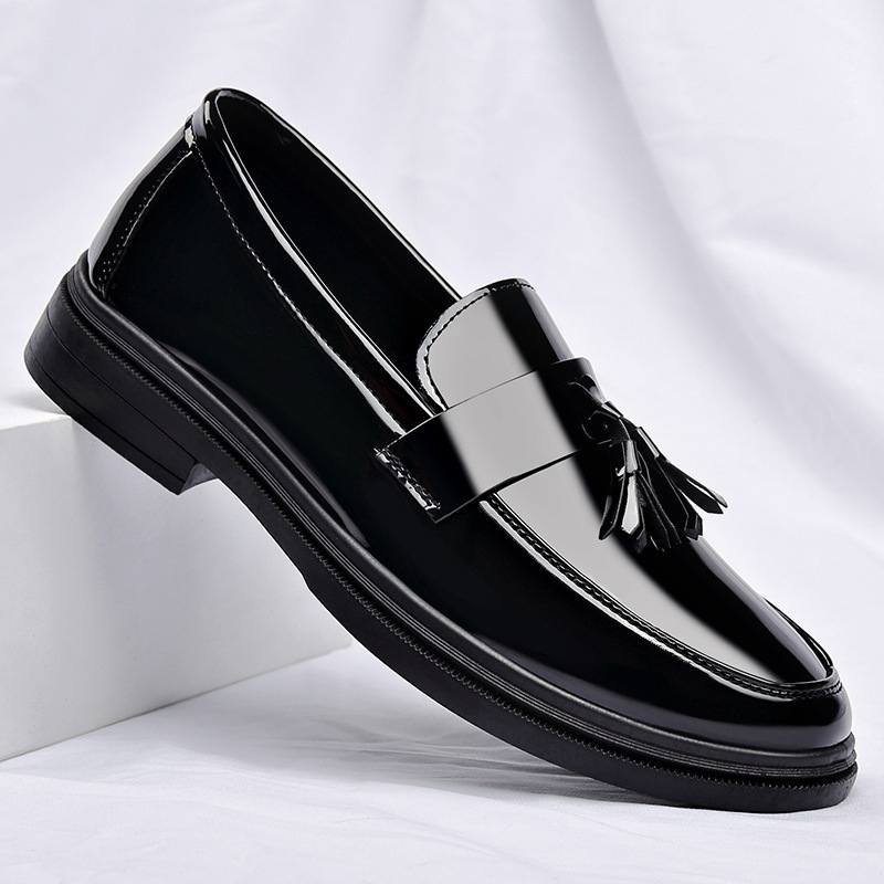 Summer New Cross-Border Men's Casual Leather Shoes Glossy High-End Business Casual Shoes Breathable Invisible Heightening Shoes for Men
