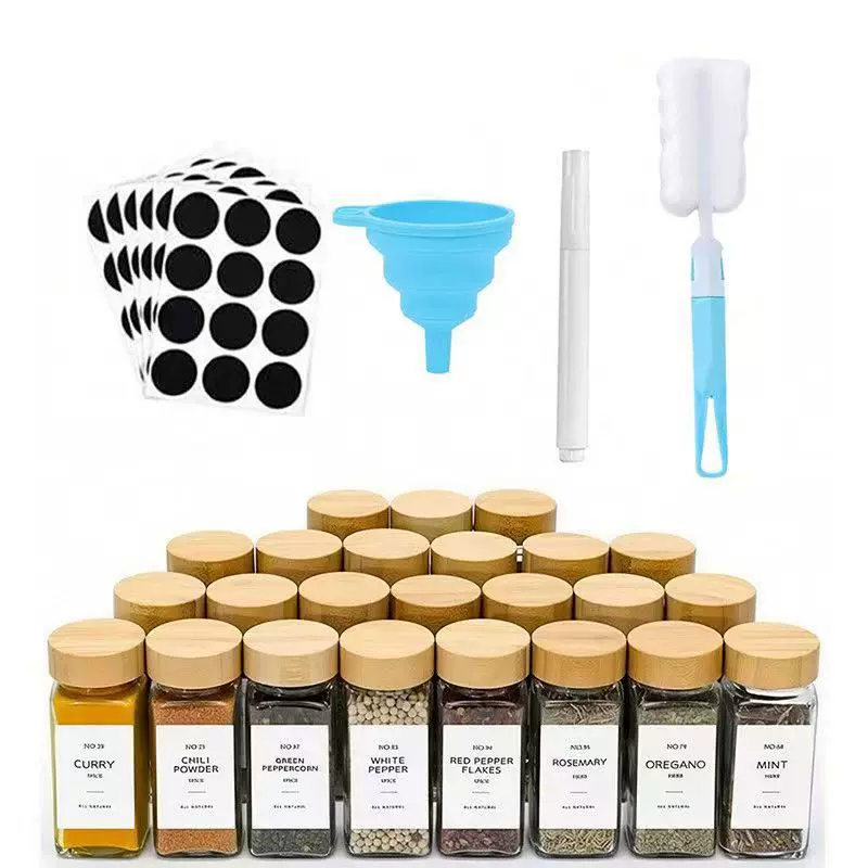 亚马逊方形调料罐4oz相思木胡椒粉瓶撒料罐跨境24个装玻璃调料罐