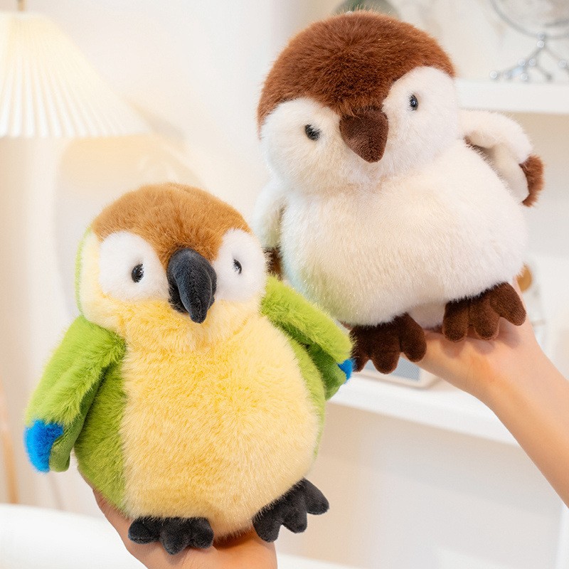 Pájaro loro peluche gorrión gorrión hoja árbol agujero muñeca muñeco elfo regalo para niños pájaro artificial