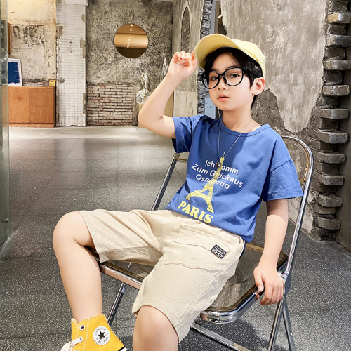 Children's Summer Shorts for Boys, Outwear Pants, Korean Style, for Middle and Big Kids, Loose and Thin, Summer Sports Five-Finger Casual Pants