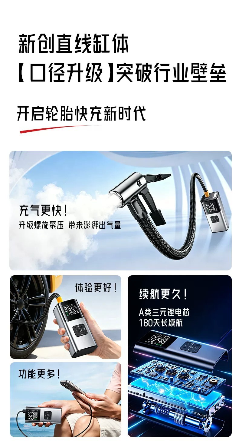 Car-mounted wireless air pump, portable car air pump, electric car tire high-pressure inflator