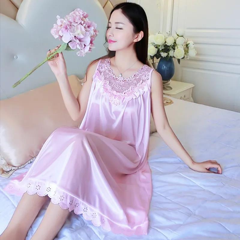 2023 camisón de seda de hielo de verano de las mujeres de encaje sedoso delgado de mediana edad sexy suave cómodo pijamas de las mujeres homewear