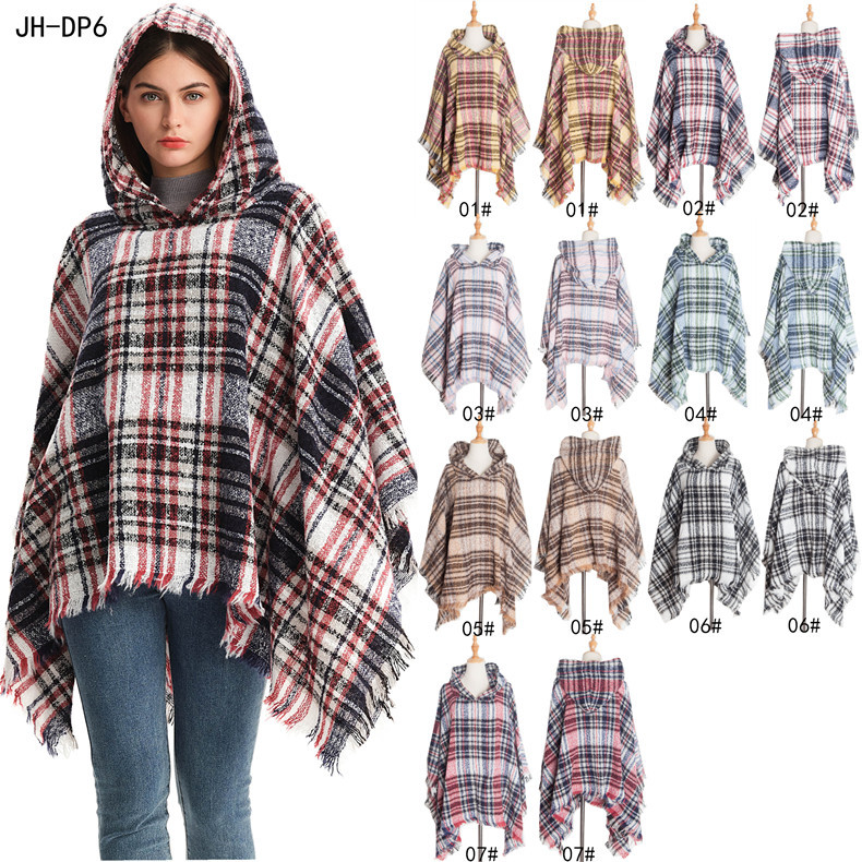 Capa a cuadros con capucha unisex otoño invierno poncho_voghion.com