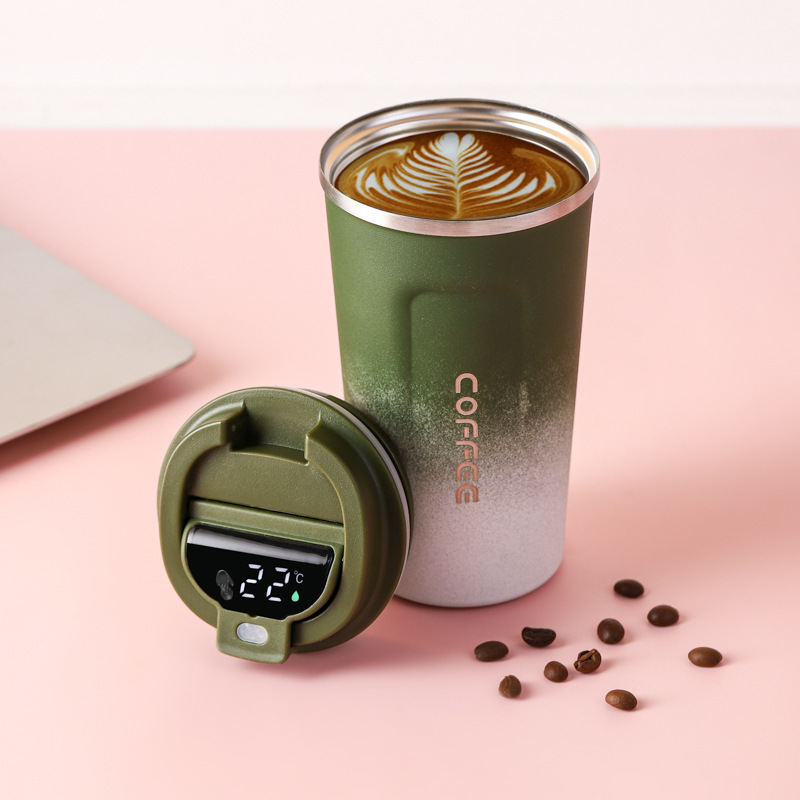 简约风纯色304不锈钢保温杯智能显示温度咖啡杯车载便携logo|undefined