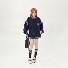 学院风宽松拼接毛呢棒球服外套女春秋季2025新款高级感小个子夹克