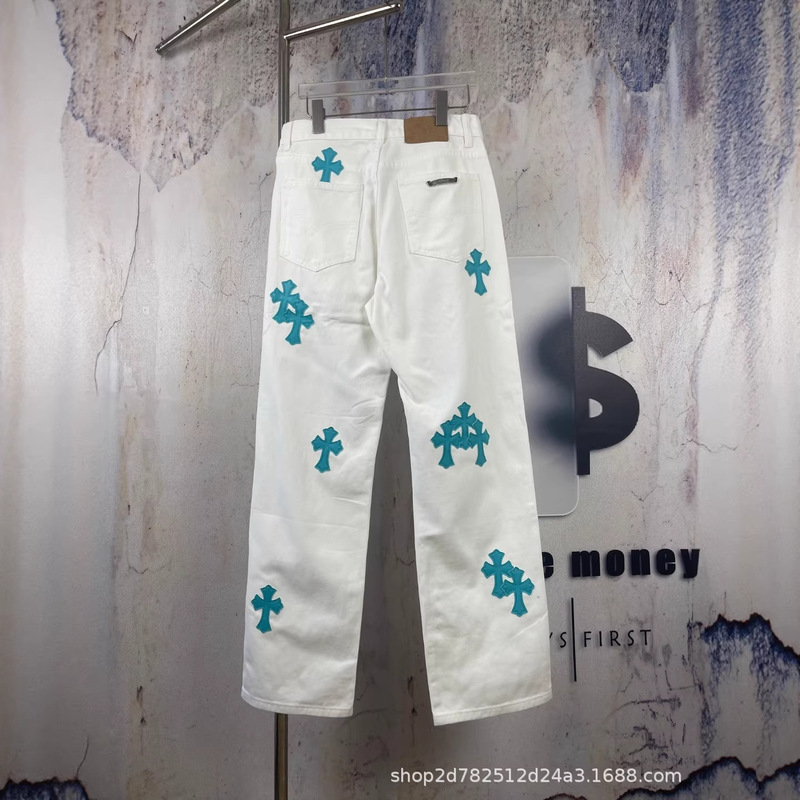 Correct Version 25Fw New Ch Croha Ocean Limited Edition Green Leather Patchwork Jeans Unisex for Everyday Wear Correct Version 25Fw New Ch Croha Ocean Limited Edition Green Leather Patchwork Jeans Unisex for Everyday Wear