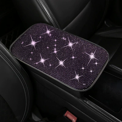 Armrest box pad for small feet, universal car - purple-hot-fixed-rhinestones