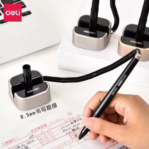 Deli 6796 Desk Pen Fixed Signature Pen Anti-Loss Pen Black 0.5mm Bank Counter Luxury Business Model Desk Pen