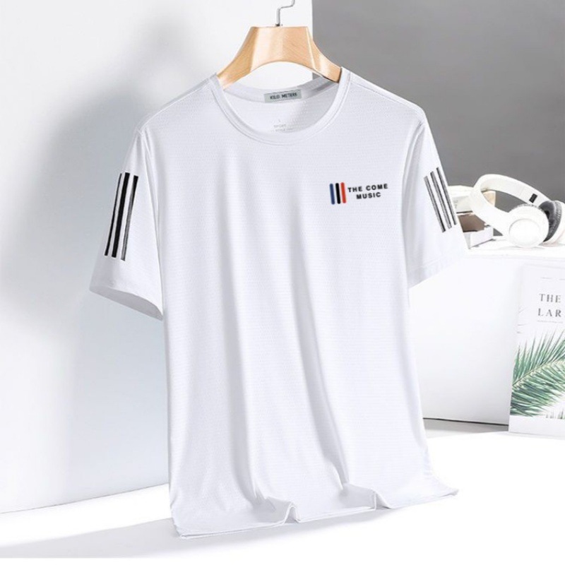 夏の男性の氷糸半袖tシャツ男性のゆるい丸首半袖tシャツの大きいサイズはシンプルで、速乾性の上着に合わせています。|undefined