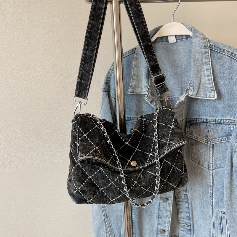 Bolso de viaje de gran capacidad para mujeres 2025, nuevo bolso de hombro jeans de moda, bolso de diamante de verano