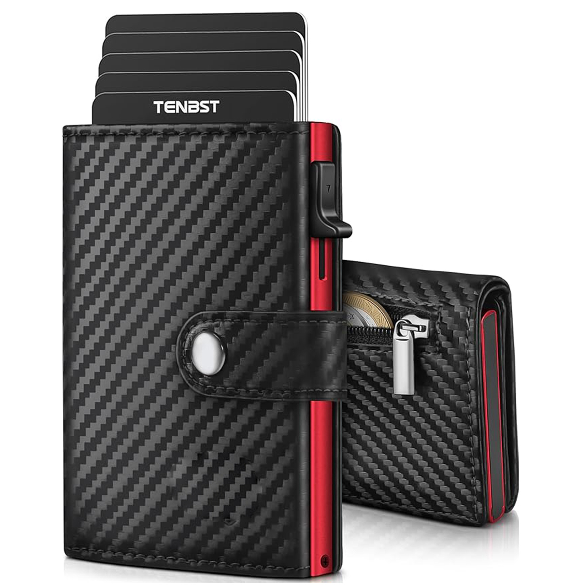 Amazon RFID antirrobo cepillo de aleación de aluminio bolsa de tarjetas pop-up triple plegable caja de tarjetas universal con bolso de cambio bolso de hombre