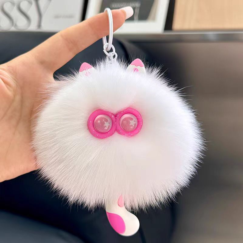 verdadero zorro pelo gatito colgante lindo peluche red rojo llavero de automóvil bolso colgante regalo de cumpleaños