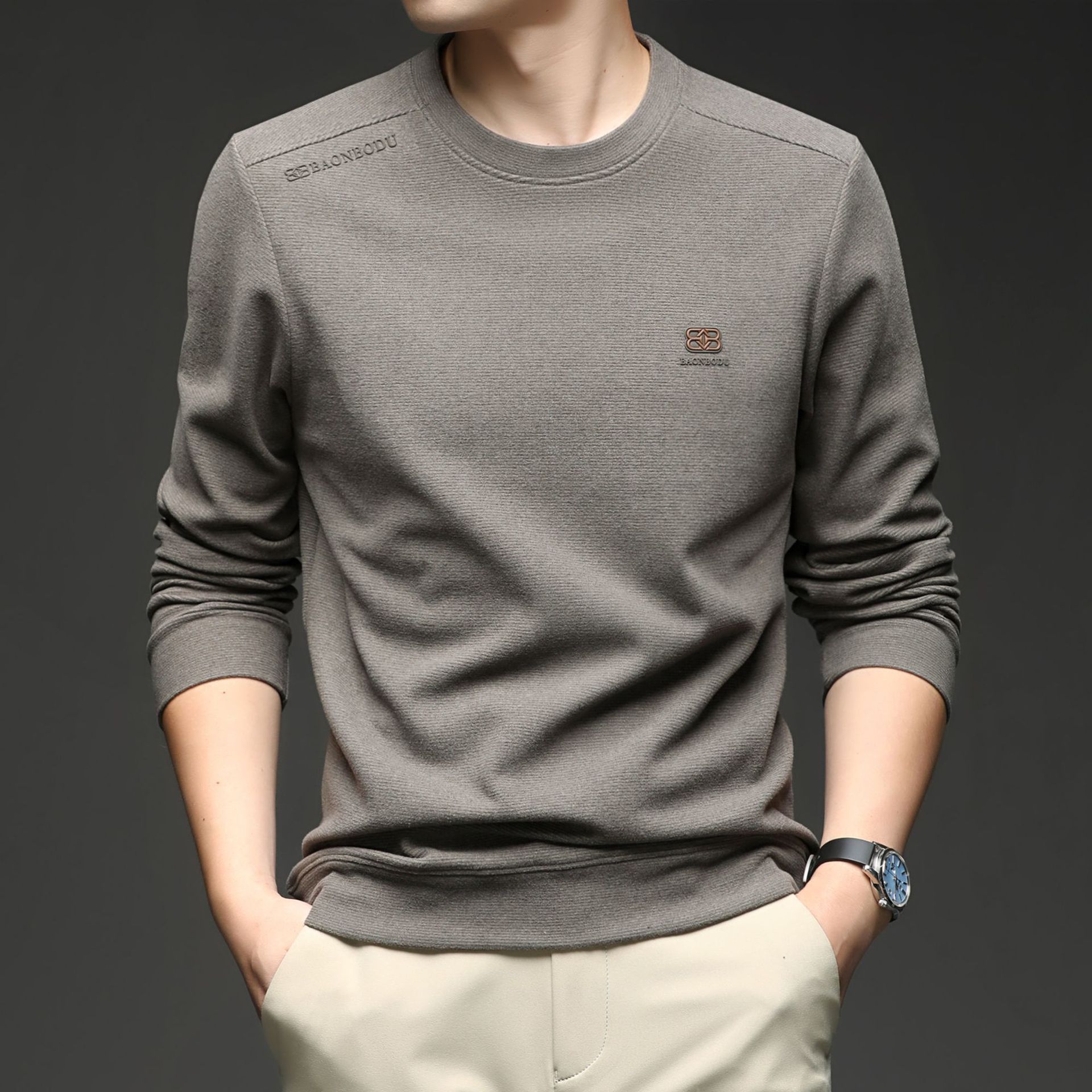 2025秋季新款男士卫衣高品质圆领长袖T恤时尚套头打底衫男装上衣