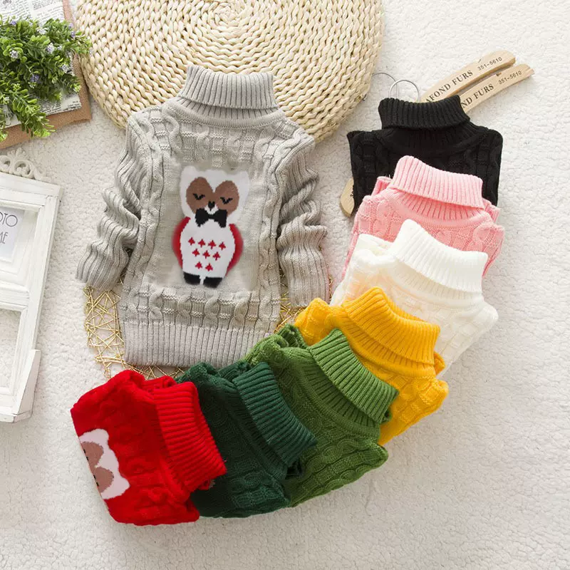 一件代发儿童毛衣秋款上新中小长袖男女童卡通高领毛线衣0526