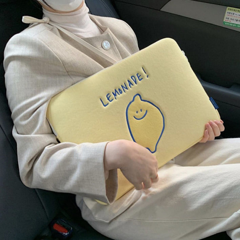 Korean Ins Niche Design Lemon Embroidered Laptop Bag Pro13 Inner Bag iPad Cosmetics Bag 11inch