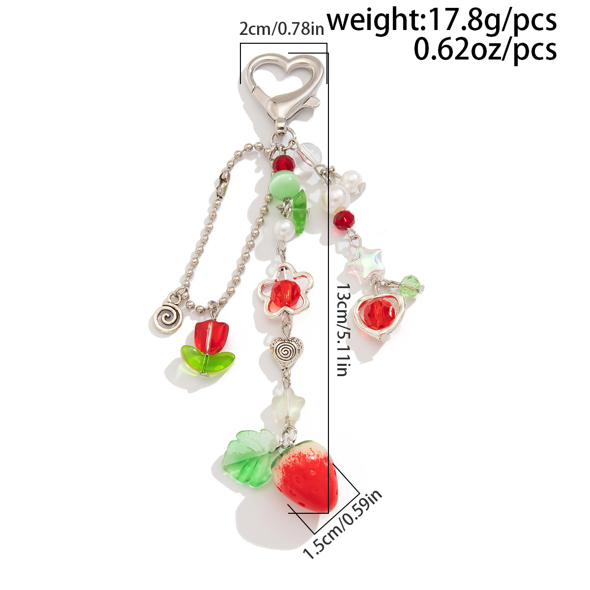 12g Weight Bag Pendant, Keychain Classification 1 Piece Quantity Daily Occasion Alloy Material Fruit, Strawberry Pattern Women's Gender Cute, Pastoral Style Cute Pastoral Fruit Strawberry Arylic Alloy Women's Bag Pendant Keychain 5