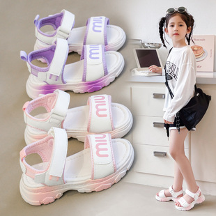 Girls' Sandals 2024 New Summer Children's Princess Sandals Girls Large Children's Soft Bottom Non-slip Beach Shoes Summer