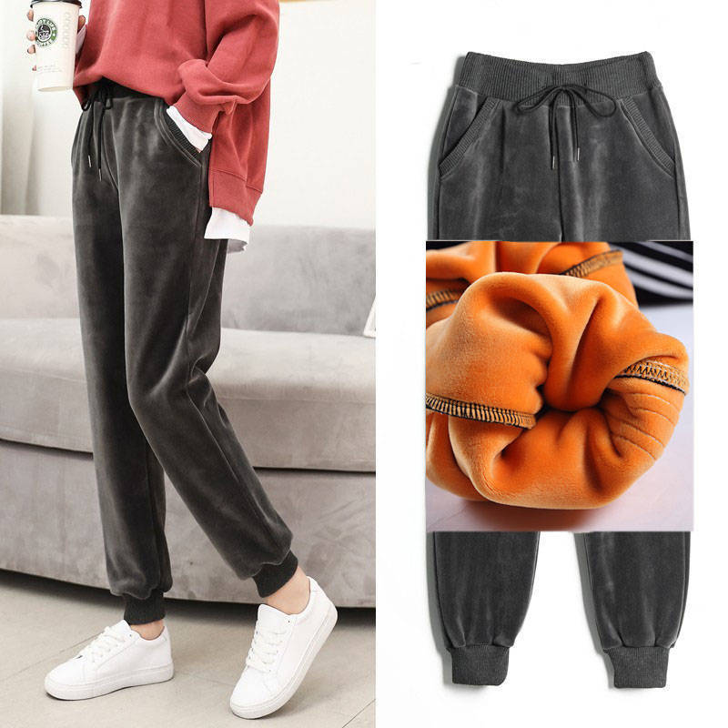 Autumn and Winter Velvet Thickened Sports Pants Women's Golden Velvet Korean-style Loose Student Guard Pants Legs Casual Harem Pants