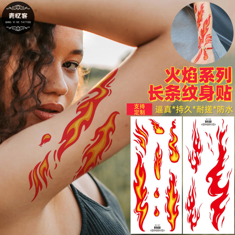 Cross-Border Supply Wholesale New Flame Strip Temporary Tattoo Stickers Waterproof Cool Leg Arm Shoulder Competition