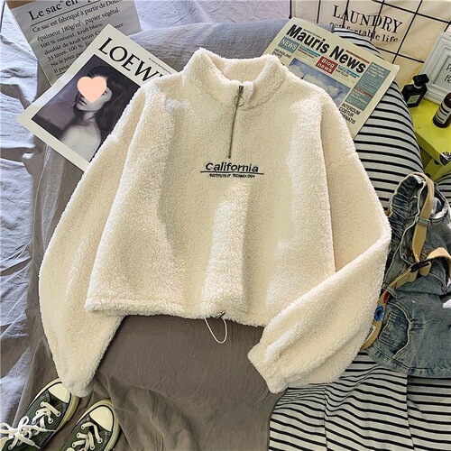 Women's Fashion Thick Fleece Hooded Sweatshirt, Winter New Arrival Cashmere Sweatshirt, Loose Korean Style Long Sleeve Hooded Top