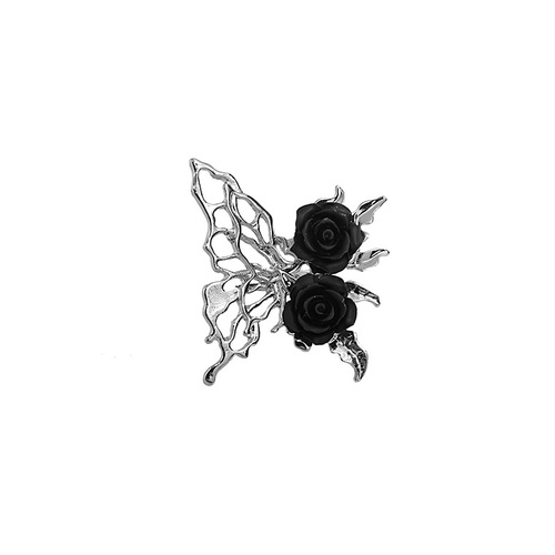 Dark rose ring, fashionable and personalized living flower ring, cold temperament hollow butterfly ring