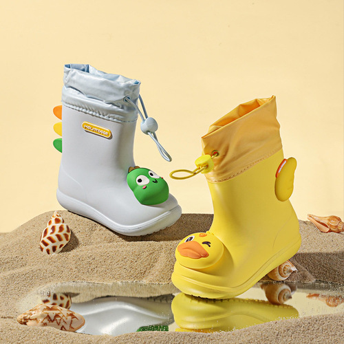 Deer Milli children's rain boots cartoon cute little yellow duck girdle rain boots mid-tube water shoes non-slip children's anti-slip