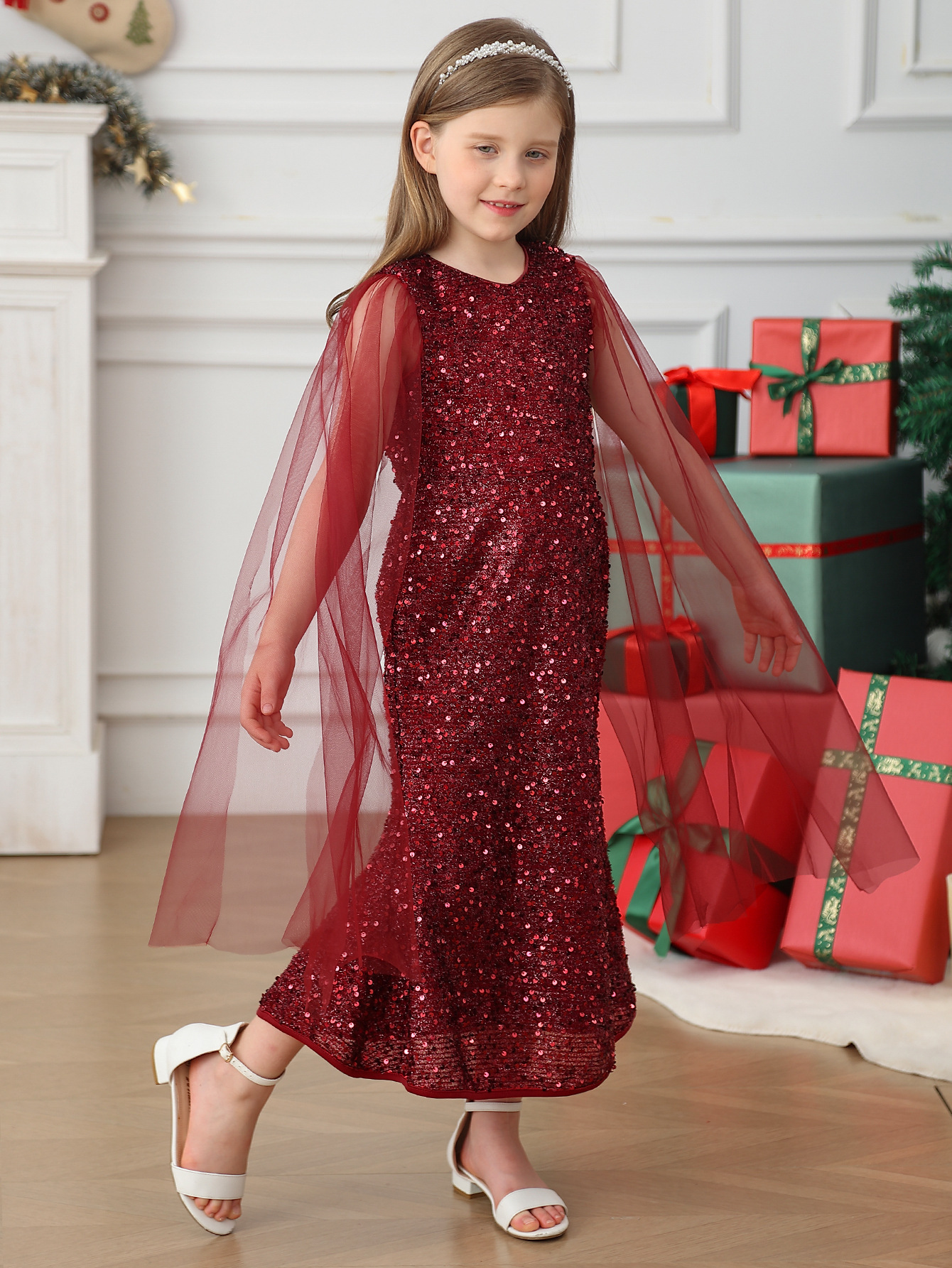 Vestido de niña transfronterizo vestido de navidad sin mangas vestido de anfitrión vestido de baile
