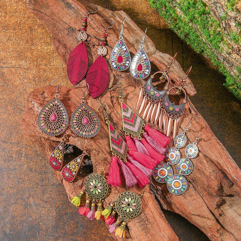14g Weight Alloy Ear Needle Material Drop Earrings Classification 1 Pair Quantity Holiday, Street Occasion Zinc alloy Material Geometric Pattern All Seasons Season Women's Gender Polished Finish Ethnic Style, Bohemian Style 1 Pair Ethnic Style Bohemian Geometric Zinc Alloy Drop Earrings 14