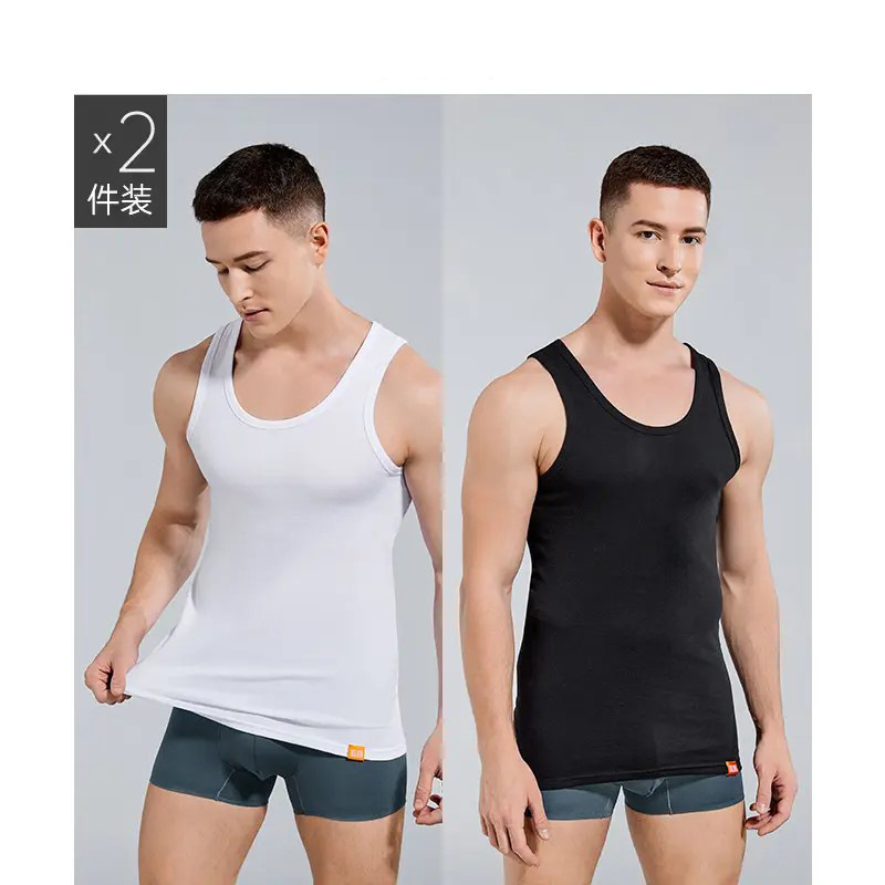 Algodón peinado de dos piezas chaleco de algodón para hombres en verano con chaleco sin mangas, chaleco de ocio para hombres de mediana edad