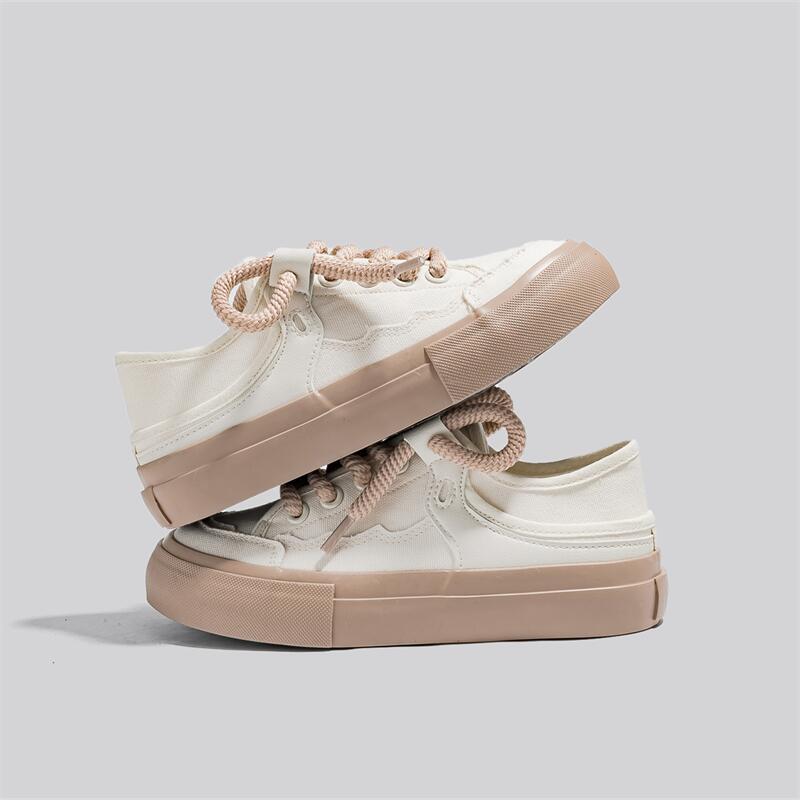 Yuanbo 2023 primavera y verano nuevos zapatos de lona transpirables mujeres estudiantes rosa rojo paso-en dos vías zapatos blancos femeninos top bajo