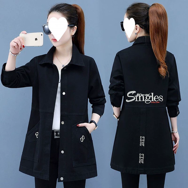 9307#Embroidery mid -length [Black]